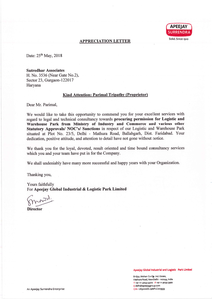 Corporate Appreciation Letter
